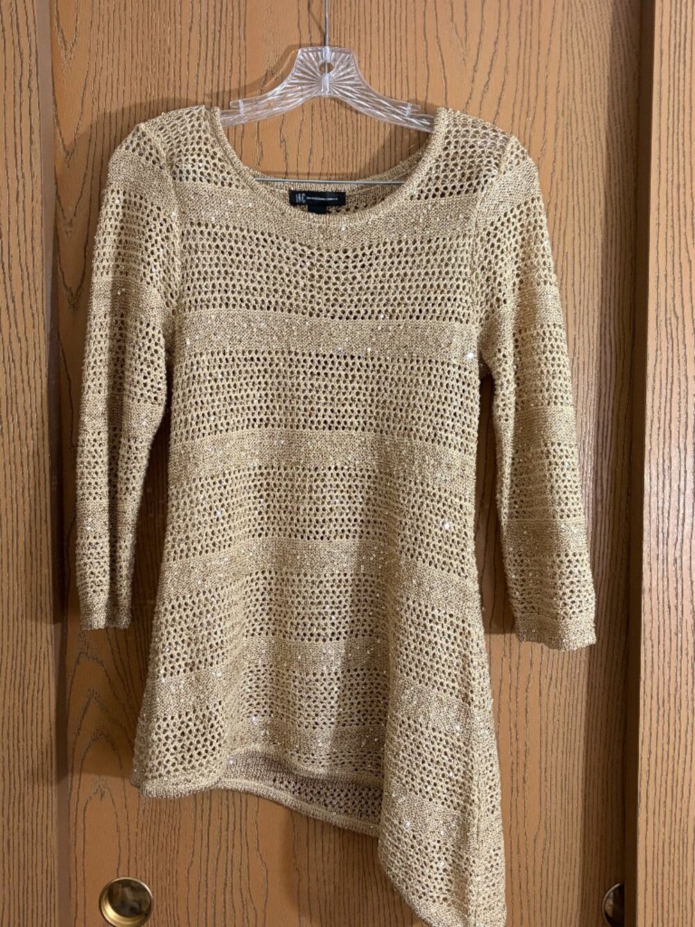 INC International Concepts Gold & Sequin Knit Top
